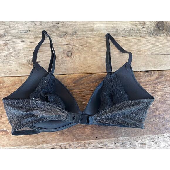 Victoria's Secret Black Silver Lurex 34B Sexy Tee Wireless Push Up Bra VS - Picture 2 of 2
